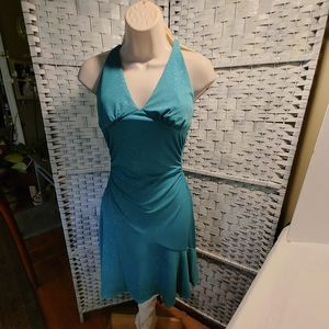 Dress Sparkles Tie At Neck Fitted Green Short Size M